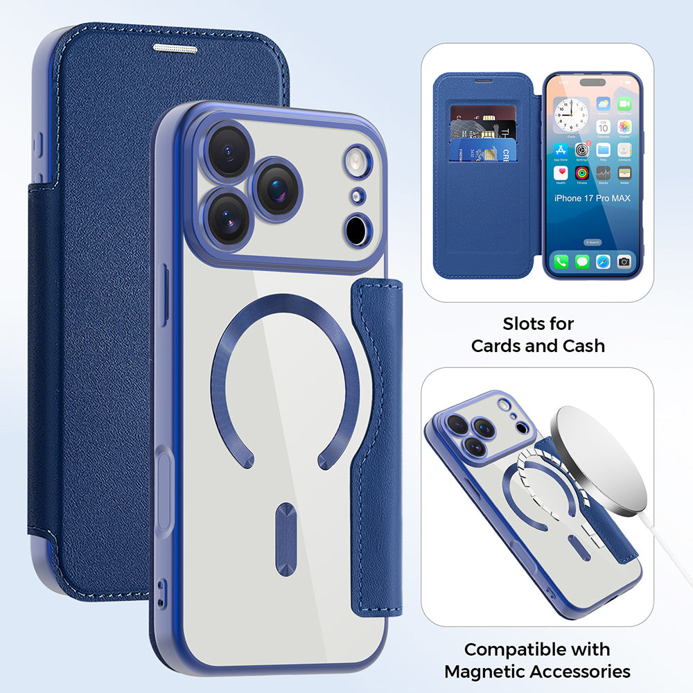 MagSafe Case for Apple iPhone 17 Pro, Techsuit, SmartMag Book, Blue