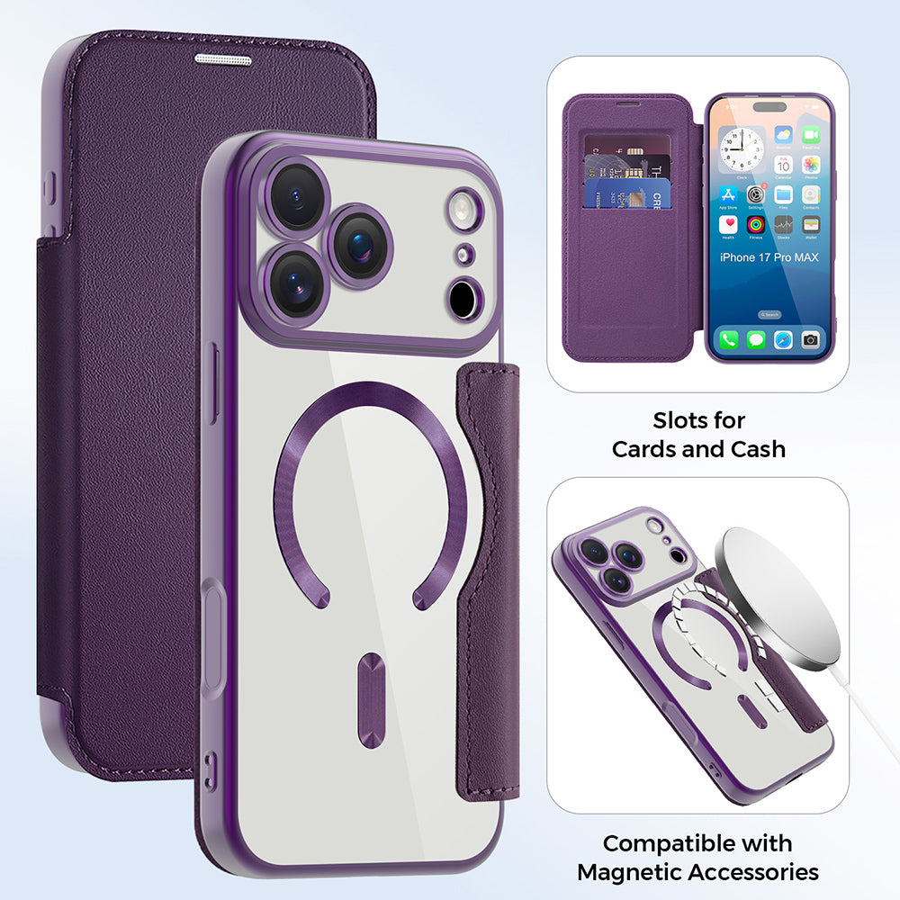 Funda MagSafe para Apple iPhone 17 Pro, Techsuit, SmartMag Book, Morado