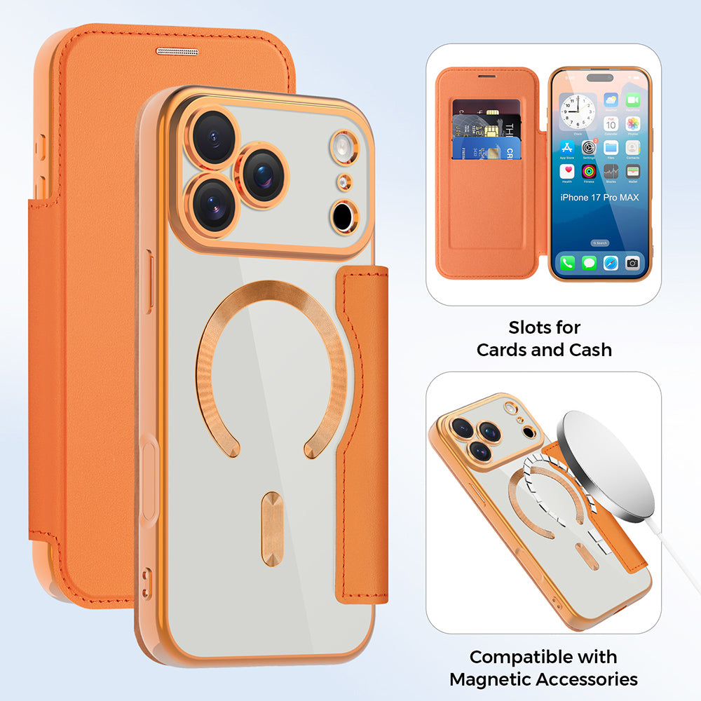 Funda MagSafe para Apple iPhone 17 Pro, Techsuit, SmartMag Book, Naranja