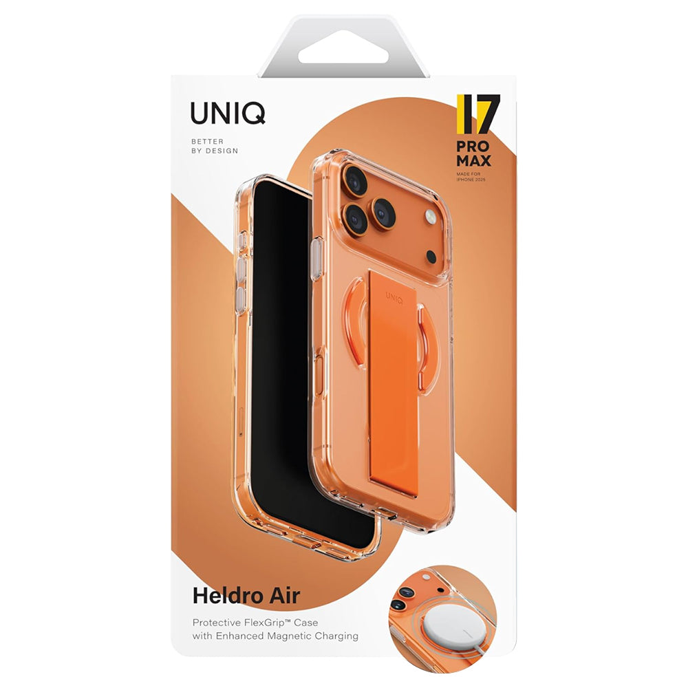 Funda MagSafe para Apple iPhone 17 Pro, UNIQ, Heldro Air MagClick, Transparente Naranja