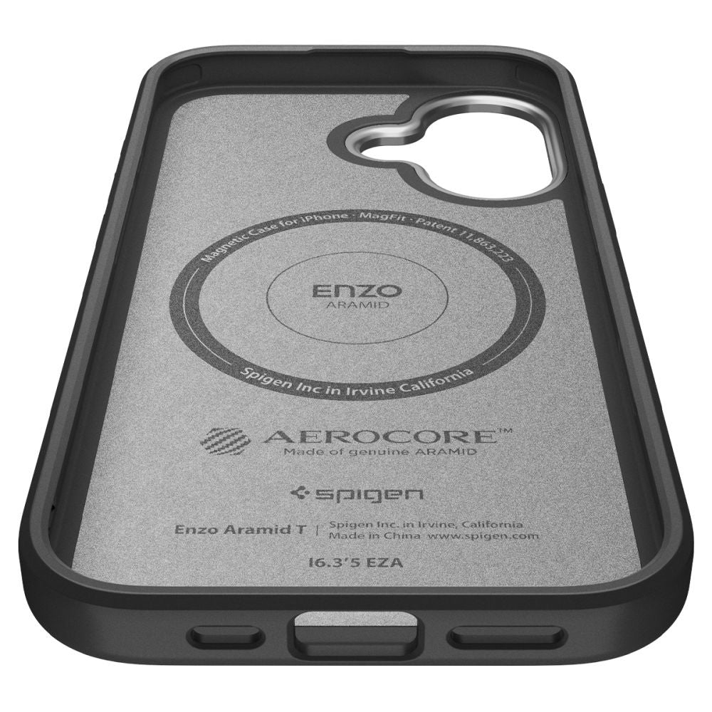Funda MagSafe para Apple iPhone 17, Spigen, Enzo Aramid T, Negra Plateada ACS09989