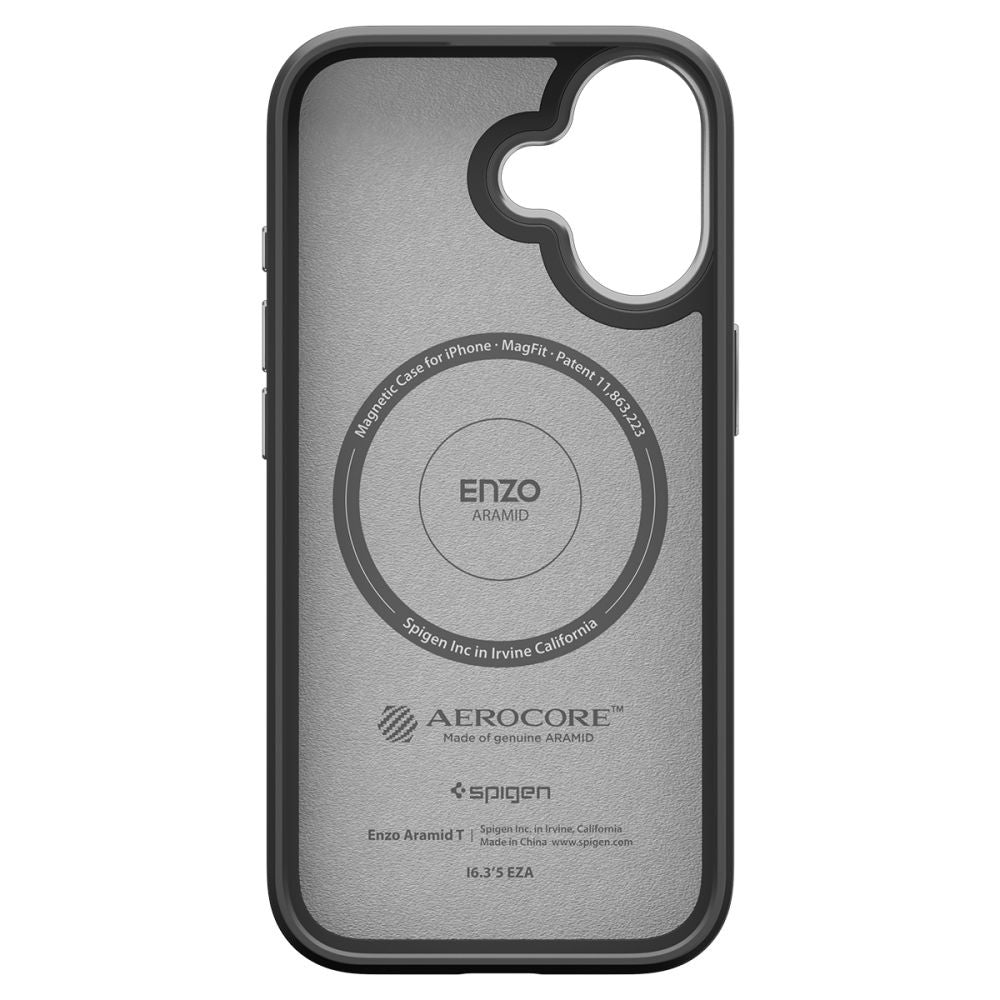 Funda MagSafe para Apple iPhone 17, Spigen, Enzo Aramid T, Negra Plateada ACS09989