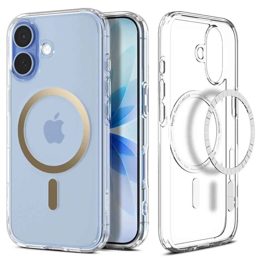 Funda MagSafe para Apple iPhone 17, Spigen, Ultra Hybrid, Dorada Transparente ACS10382