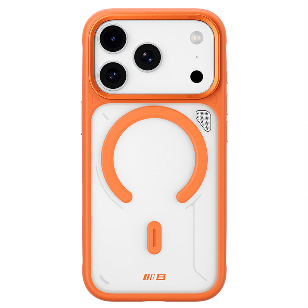 Funda MagSafe para Apple iPhone 18 Pro / 17 Pro, Blueo, soporte con disipación del calor, naranja transparente satinada