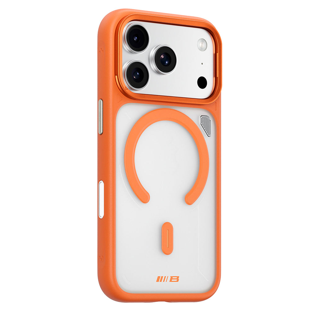 Funda MagSafe para Apple iPhone 18 Pro / 17 Pro, Blueo, soporte con disipación del calor, naranja transparente satinada