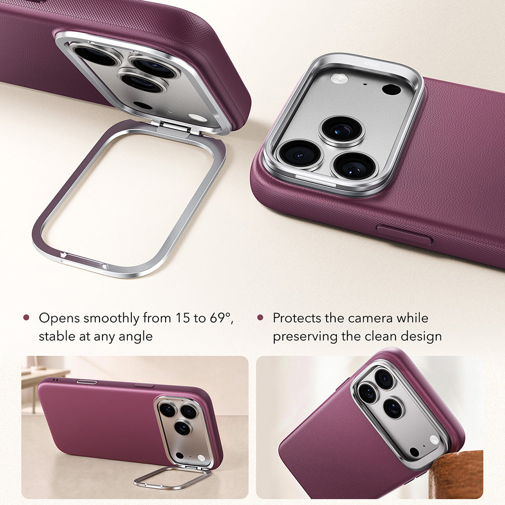 Funda MagSafe para Apple iPhone 18 Pro / 17 Pro, ESR, Atelier con soporte, Burdeos oscuro satinado