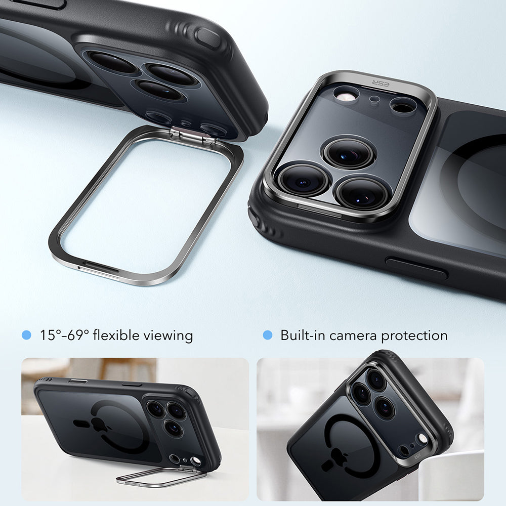 Funda MagSafe para Apple iPhone 18 Pro / 17 Pro, ESR, Classic Hybrid Kickstand, Negra Transparente