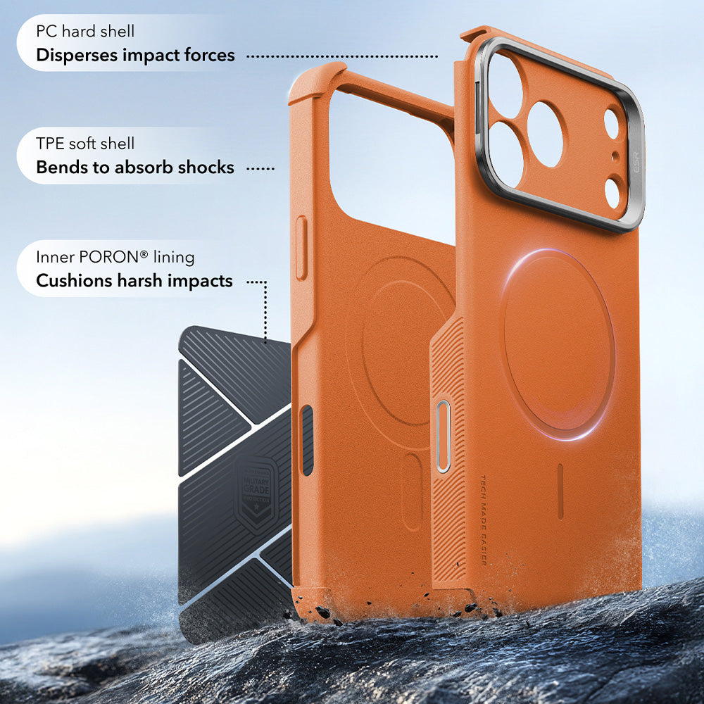Funda MagSafe para Apple iPhone 18 Pro / 17 Pro, ESR, Cyber Armor Kickstand, Naranja