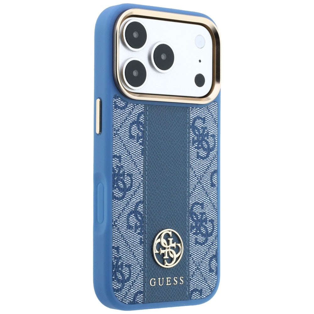 Funda MagSafe para Apple iPhone 18 Pro / 17 Pro, Guess, 4G Stripe Round Classic Logo, Azul