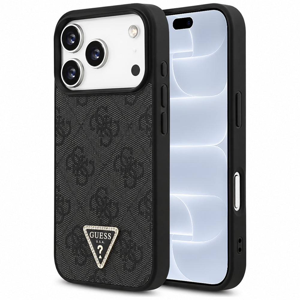 Funda MagSafe para Apple iPhone 18 Pro / 17 Pro, Guess, 4G Triangle Strass, Negra