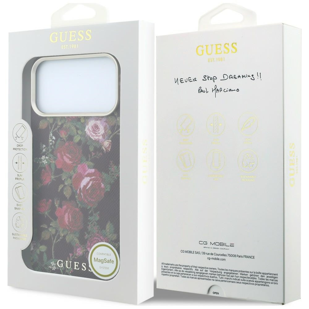 Funda MagSafe para Apple iPhone 18 Pro / 17 Pro, Guess, Blossom Roses Print, color burdeos