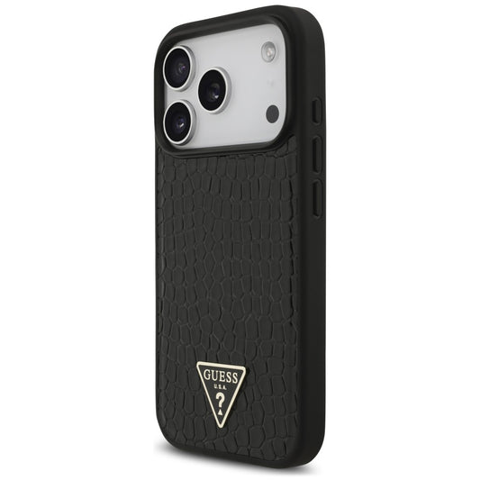 Funda MagSafe para Apple iPhone 18 Pro / 17 Pro, Guess, Croco Triangle Logo, negra