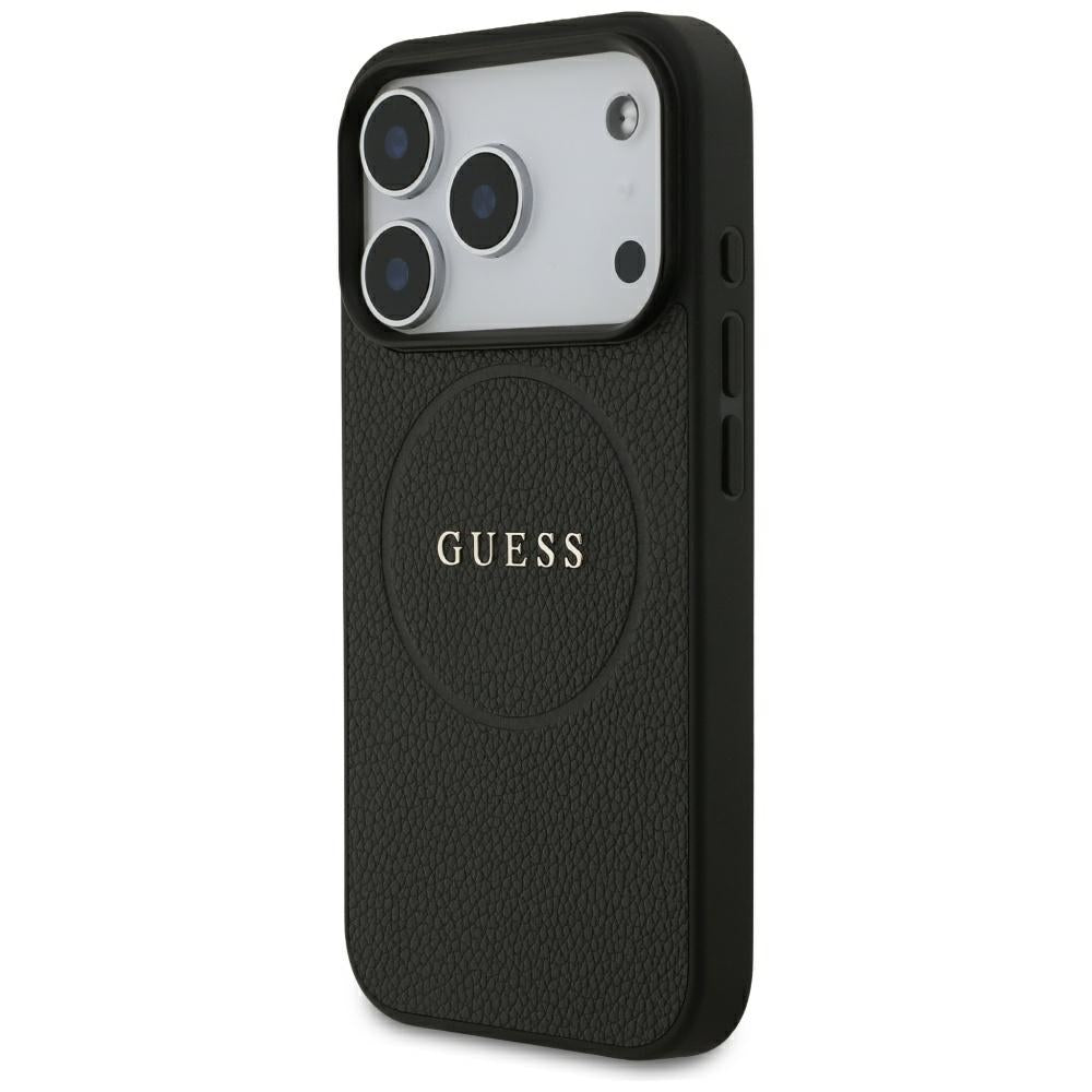 Funda MagSafe para Apple iPhone 18 Pro / 17 Pro, Guess, Anillo Dorado Granulado, Negra