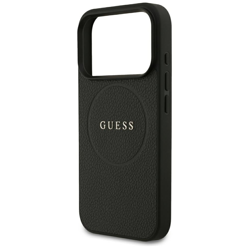 Funda MagSafe para Apple iPhone 18 Pro / 17 Pro, Guess, Anillo Dorado Granulado, Negra