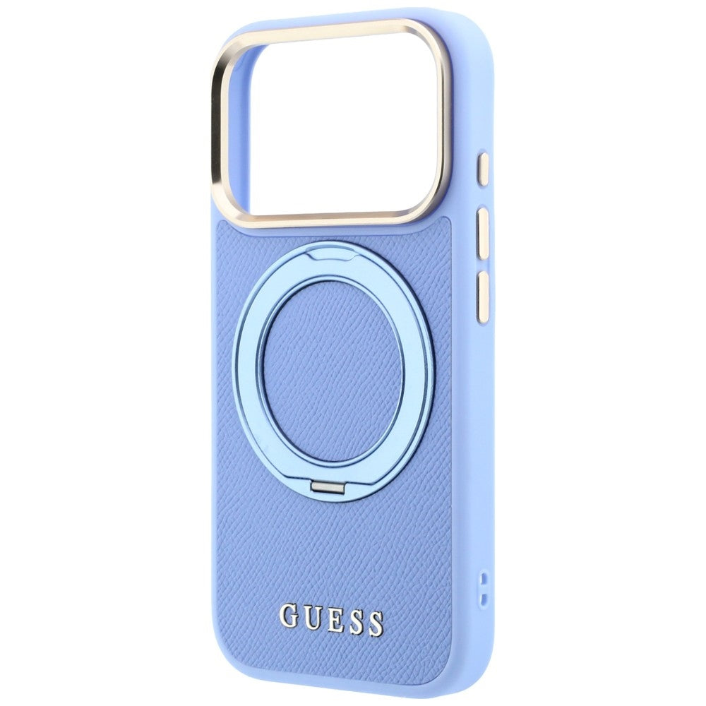 Funda MagSafe para Apple iPhone 18 Pro / 17 Pro, Guess, Grained Ring Stand 360 Classic, azul celeste
