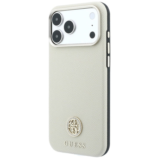 Funda MagSafe para Apple iPhone 18 Pro / 17 Pro, Guess, Logo Redondo con Strass Granulado, Beige