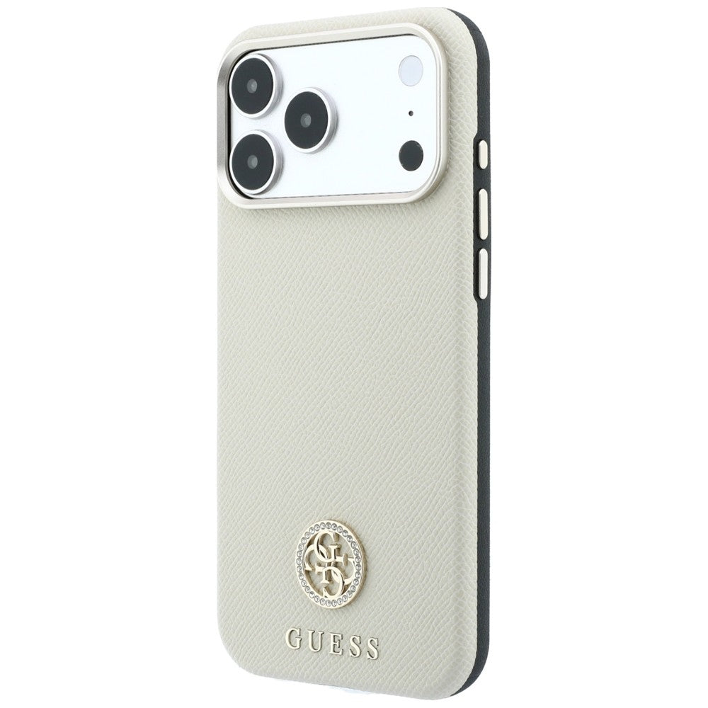 Funda MagSafe para Apple iPhone 18 Pro / 17 Pro, Guess, Logo Redondo con Strass Granulado, Beige