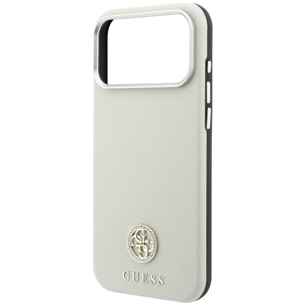 Funda MagSafe para Apple iPhone 18 Pro / 17 Pro, Guess, Logo Redondo con Strass Granulado, Beige