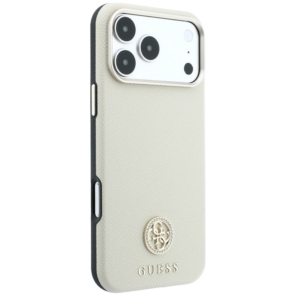 Funda MagSafe para Apple iPhone 18 Pro / 17 Pro, Guess, Logo Redondo con Strass Granulado, Beige