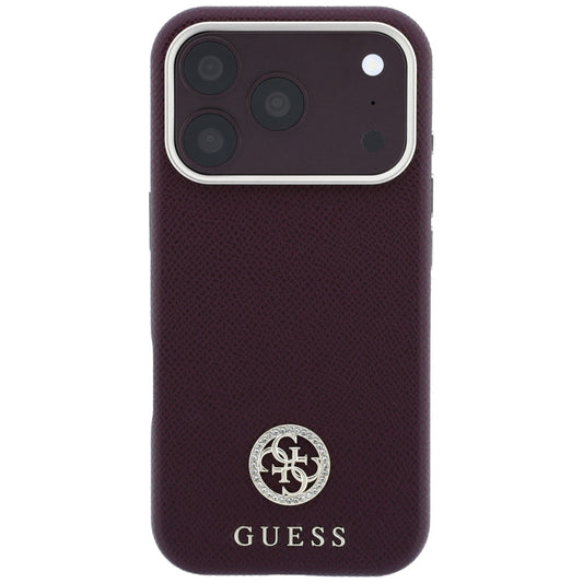 Funda MagSafe para Apple iPhone 18 Pro / 17 Pro, Guess, Logo Redondo con Strass Granulado, Burdeos