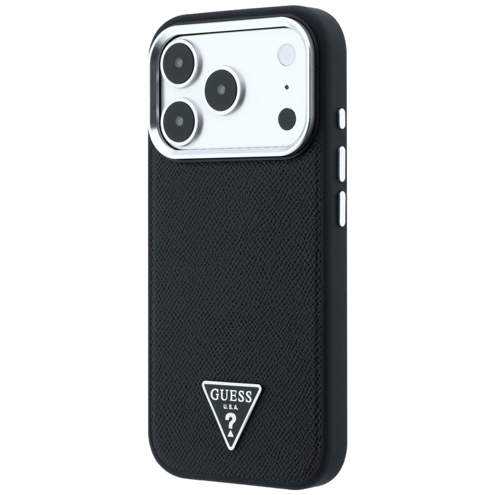 Funda MagSafe para Apple iPhone 18 Pro / 17 Pro, Guess, Logo Triángulo Granulado, Negra