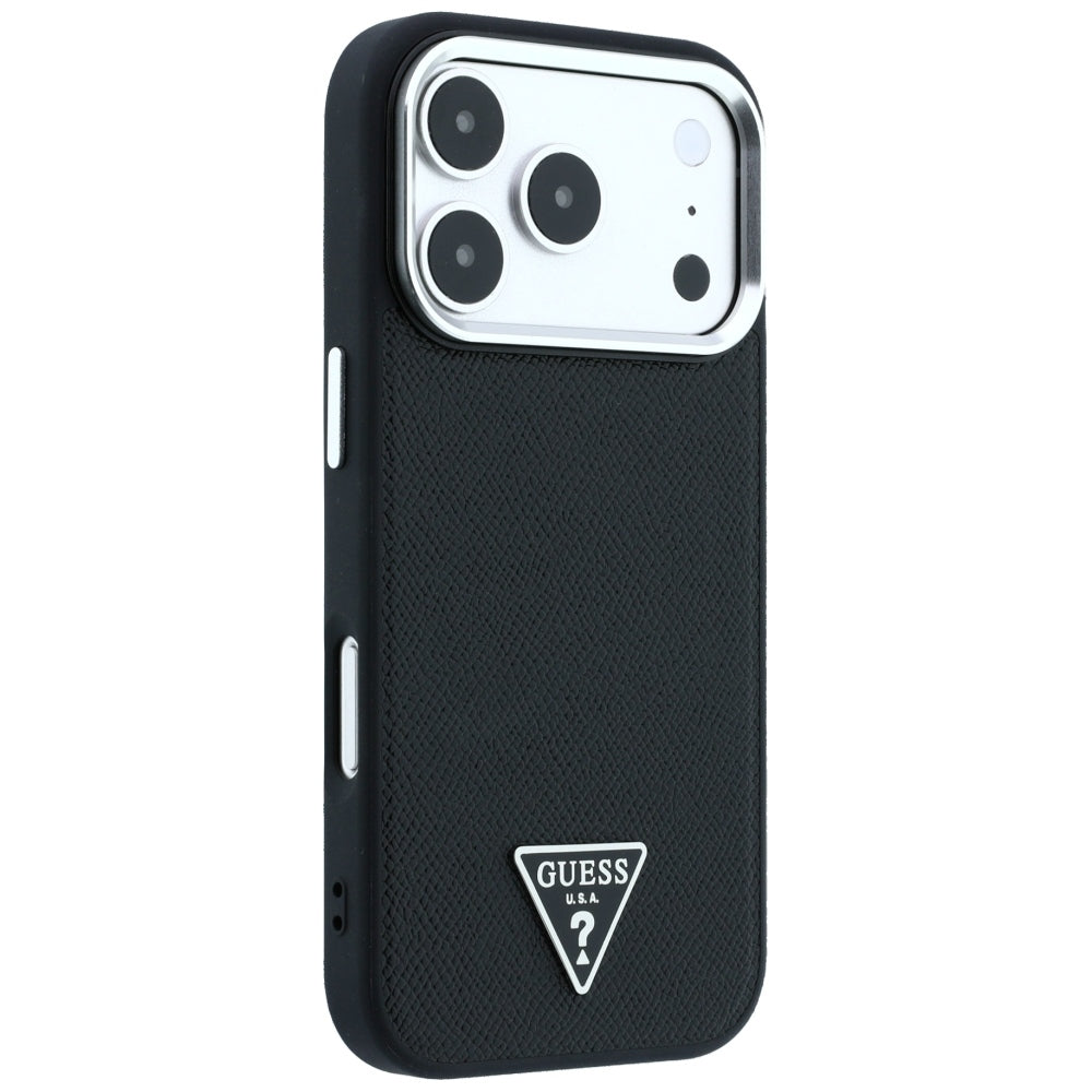 Funda MagSafe para Apple iPhone 18 Pro / 17 Pro, Guess, Logo Triángulo Granulado, Negra
