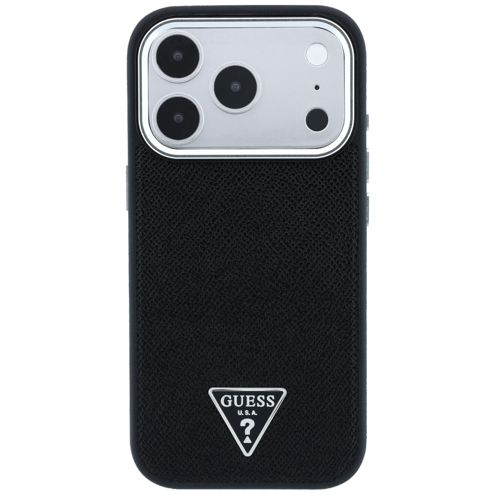Funda MagSafe para Apple iPhone 18 Pro / 17 Pro, Guess, Logo Triángulo Granulado, Negra