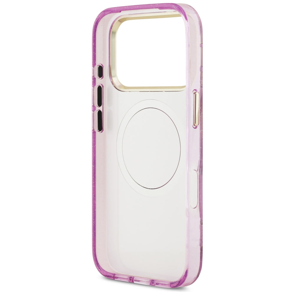 Funda MagSafe para Apple iPhone 18 Pro / 17 Pro, Guess, IML Metal Glitter Flowers Triangle, Morado