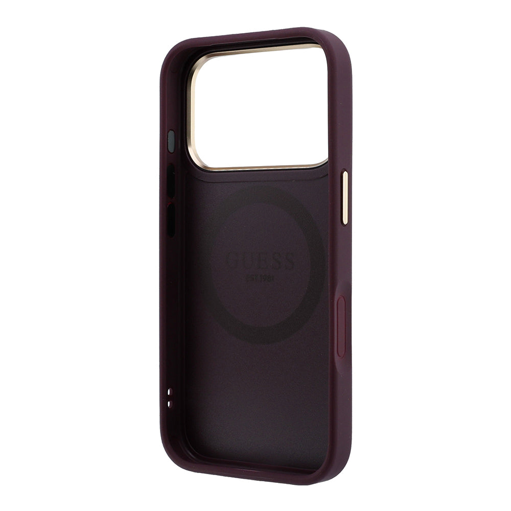 Funda MagSafe para Apple iPhone 18 Pro / 17 Pro, Guess, Peony 4G Small Logo, Burdeos
