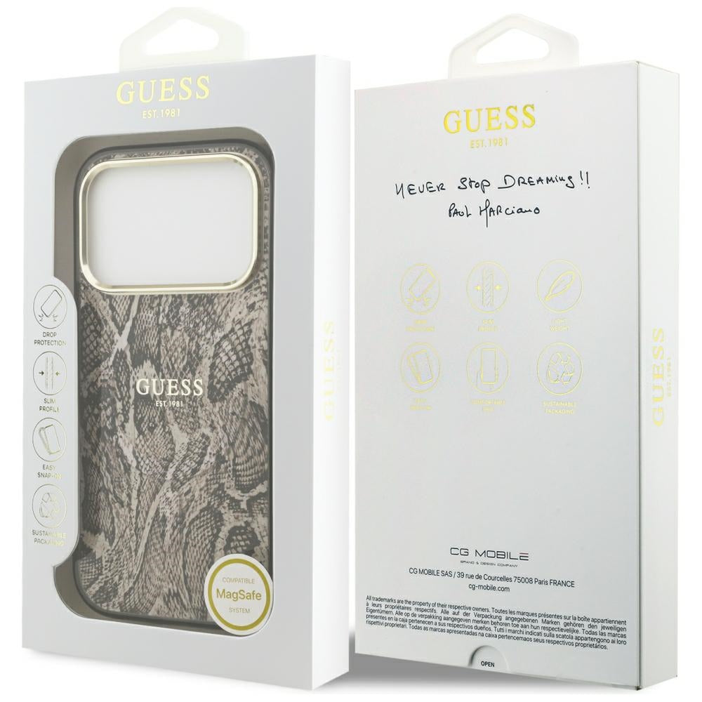 Funda MagSafe para Apple iPhone 18 Pro / 17 Pro, Guess, Patrón de Pitón, Marrón