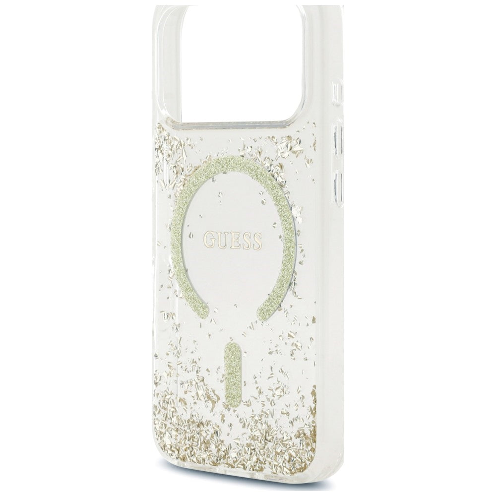 Funda MagSafe para Apple iPhone 18 Pro / 17 Pro, Guess, Fondo de Resina con Brillantina, Dorada