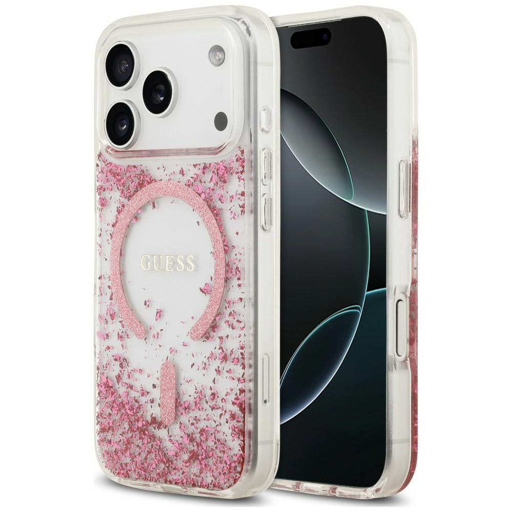 Funda MagSafe para Apple iPhone 18 Pro / 17 Pro, Guess, Fondo de Resina con Brillantina, Rosa