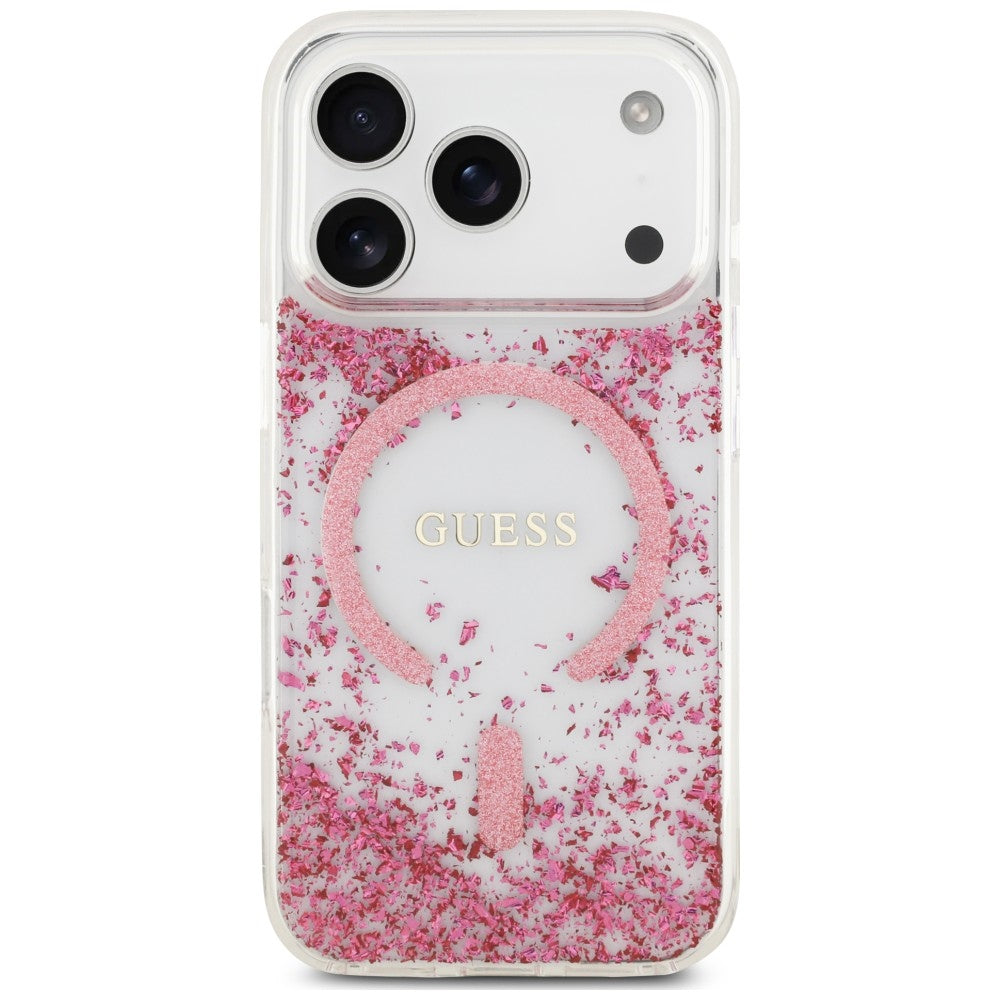 Funda MagSafe para Apple iPhone 18 Pro / 17 Pro, Guess, Fondo de Resina con Brillantina, Rosa