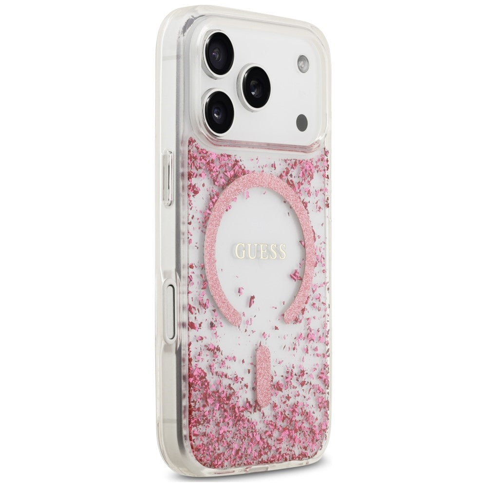Funda MagSafe para Apple iPhone 18 Pro / 17 Pro, Guess, Fondo de Resina con Brillantina, Rosa