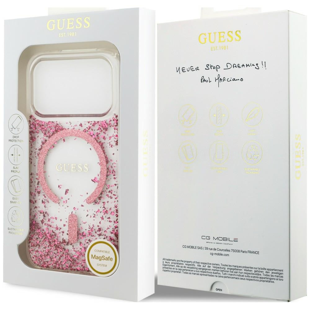 Funda MagSafe para Apple iPhone 18 Pro / 17 Pro, Guess, Fondo de Resina con Brillantina, Rosa