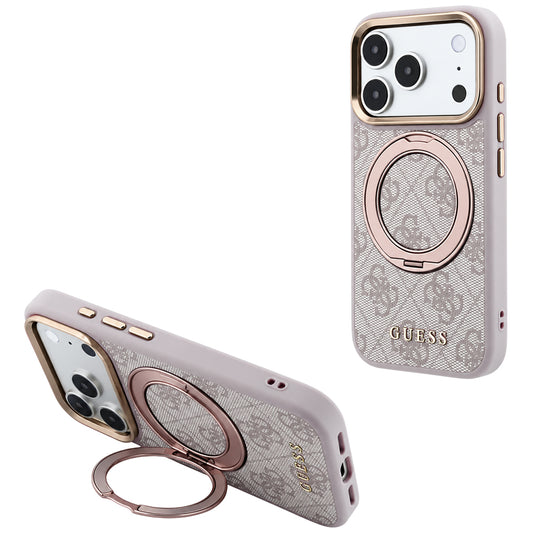 Funda MagSafe para Apple iPhone 18 Pro / 17 Pro, Guess, Soporte Anillo 360 4G Logo Clásico, Rosa