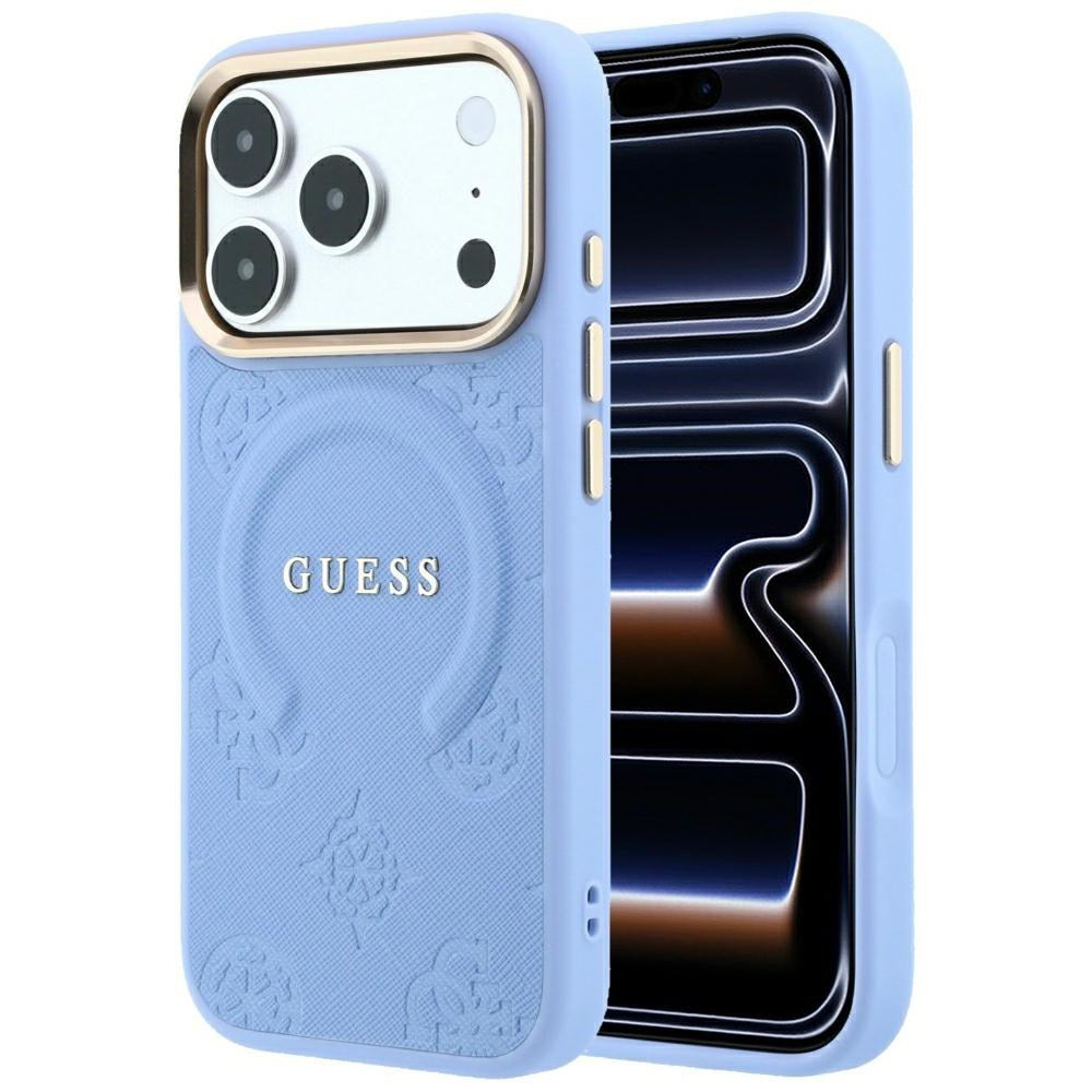 Funda MagSafe para Apple iPhone 18 Pro / 17 Pro, Guess, Saffiano Peony Ring, Azul