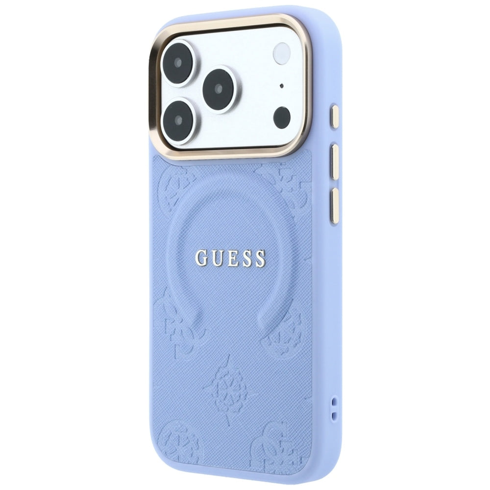 Funda MagSafe para Apple iPhone 18 Pro / 17 Pro, Guess, Saffiano Peony Ring, Azul
