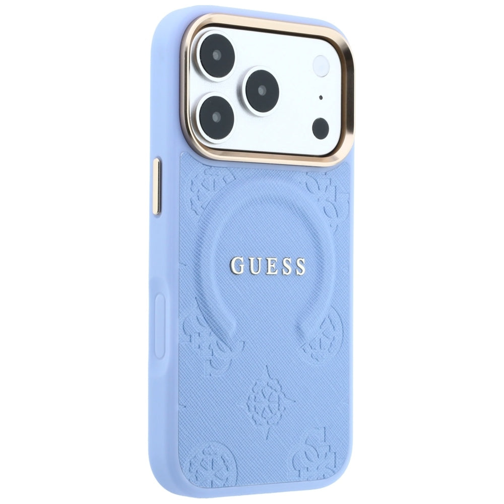 Funda MagSafe para Apple iPhone 18 Pro / 17 Pro, Guess, Saffiano Peony Ring, Azul