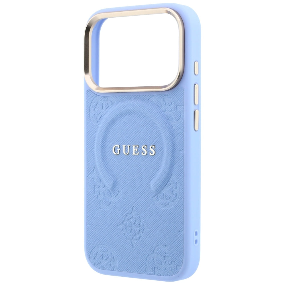 Funda MagSafe para Apple iPhone 18 Pro / 17 Pro, Guess, Saffiano Peony Ring, Azul