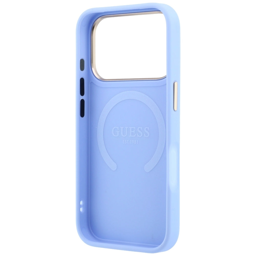 Funda MagSafe para Apple iPhone 18 Pro / 17 Pro, Guess, Saffiano Peony Ring, Azul