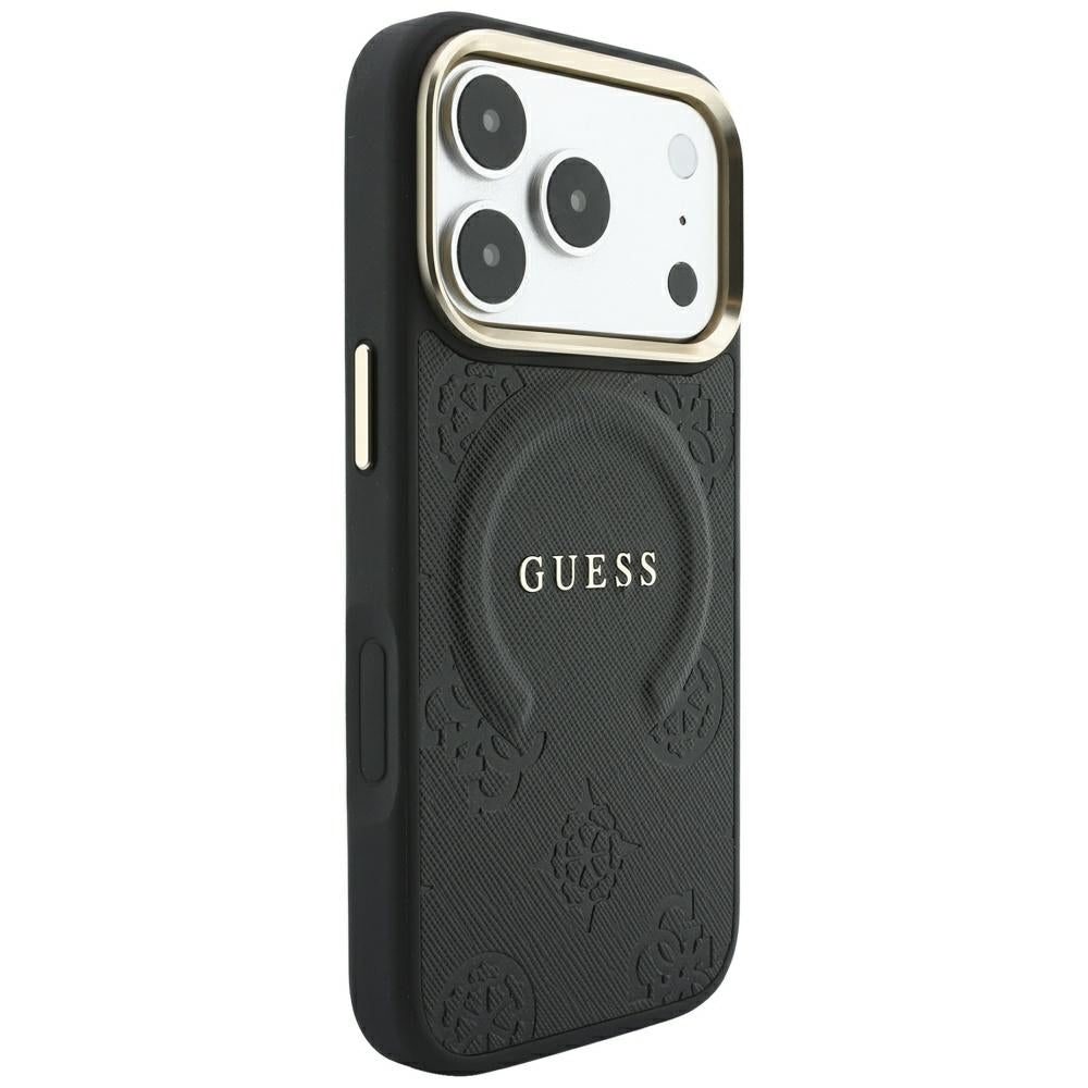 Funda MagSafe para Apple iPhone 18 Pro / 17 Pro, Guess, Saffiano Peony Ring, Negra