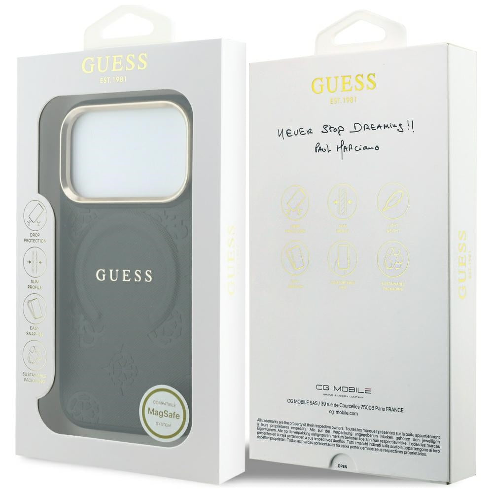 Funda MagSafe para Apple iPhone 18 Pro / 17 Pro, Guess, Saffiano Peony Ring, Negra