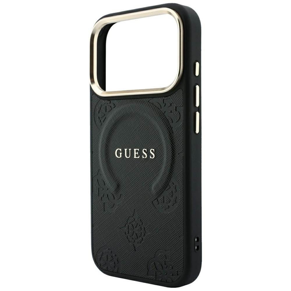 Funda MagSafe para Apple iPhone 18 Pro / 17 Pro, Guess, Saffiano Peony Ring, Negra