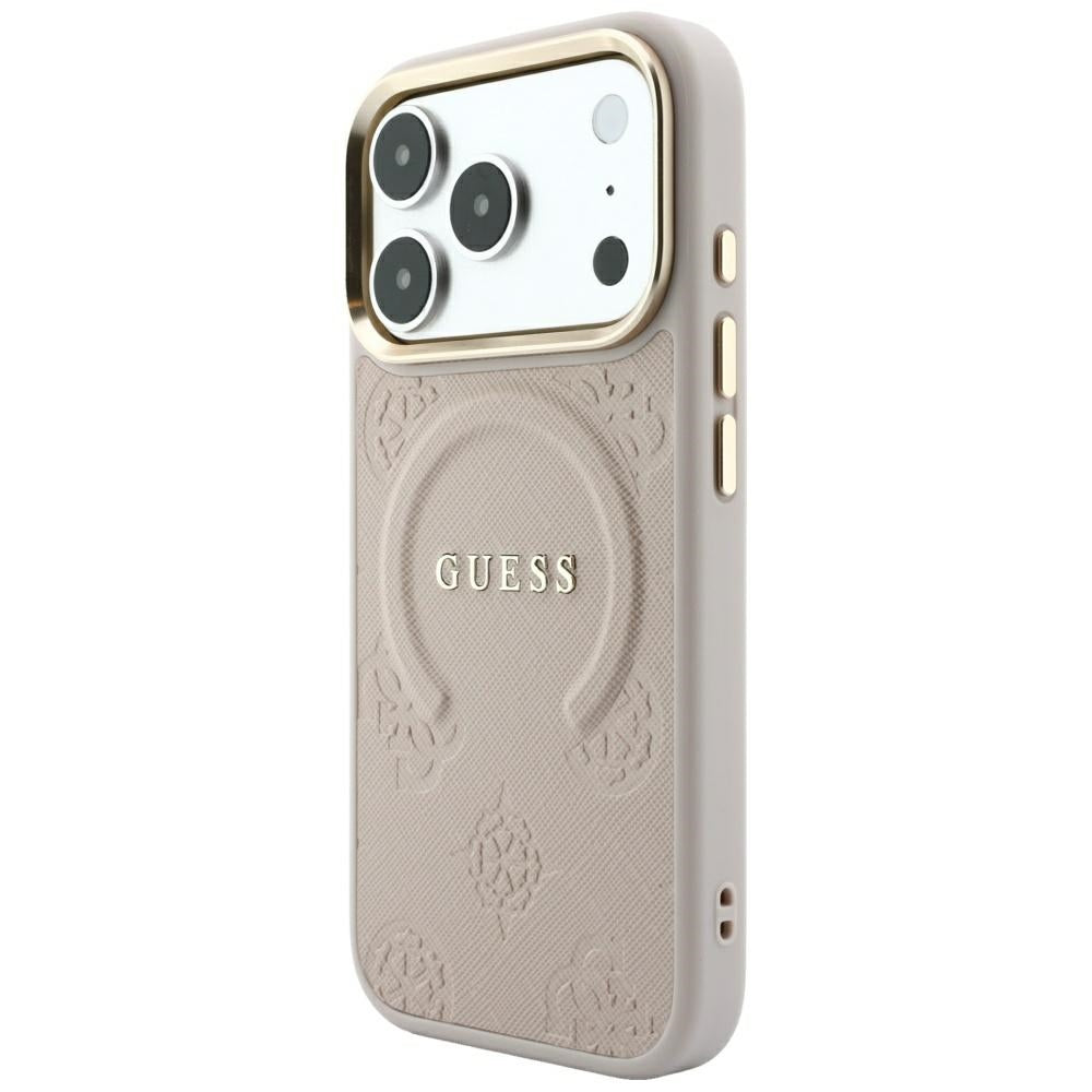 Funda MagSafe para Apple iPhone 18 Pro / 17 Pro, Guess, Saffiano Peony Ring, Rosa