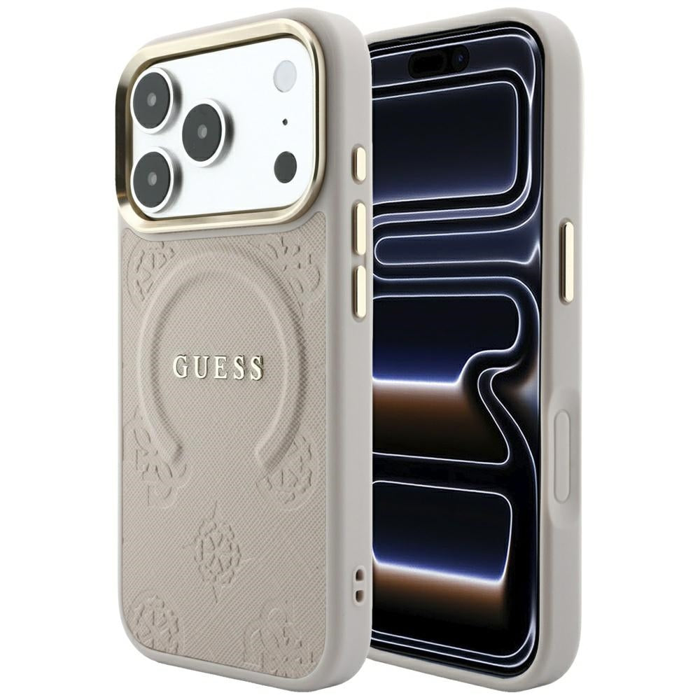Funda MagSafe para Apple iPhone 18 Pro / 17 Pro, Guess, Saffiano Peony Ring, Rosa