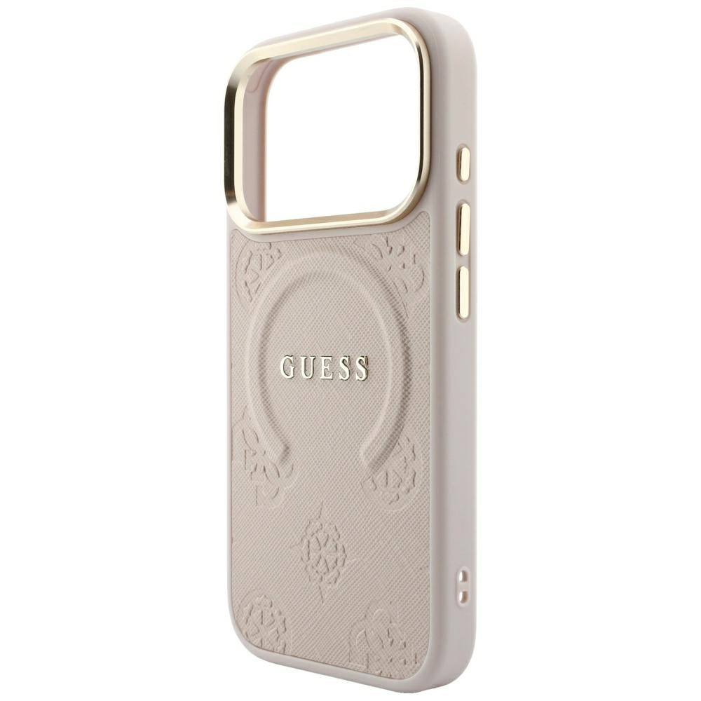Funda MagSafe para Apple iPhone 18 Pro / 17 Pro, Guess, Saffiano Peony Ring, Rosa