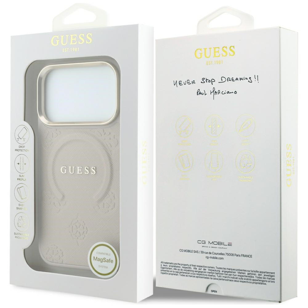 Funda MagSafe para Apple iPhone 18 Pro / 17 Pro, Guess, Saffiano Peony Ring, Rosa