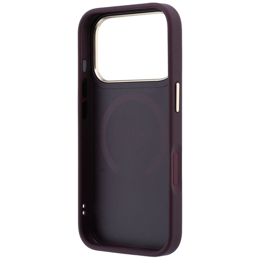 Funda MagSafe para Apple iPhone 18 Pro / 17 Pro, Guess, Saffiano Peony Ring, Granate