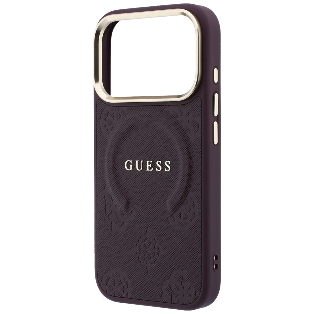 Funda MagSafe para Apple iPhone 18 Pro / 17 Pro, Guess, Saffiano Peony Ring, Granate